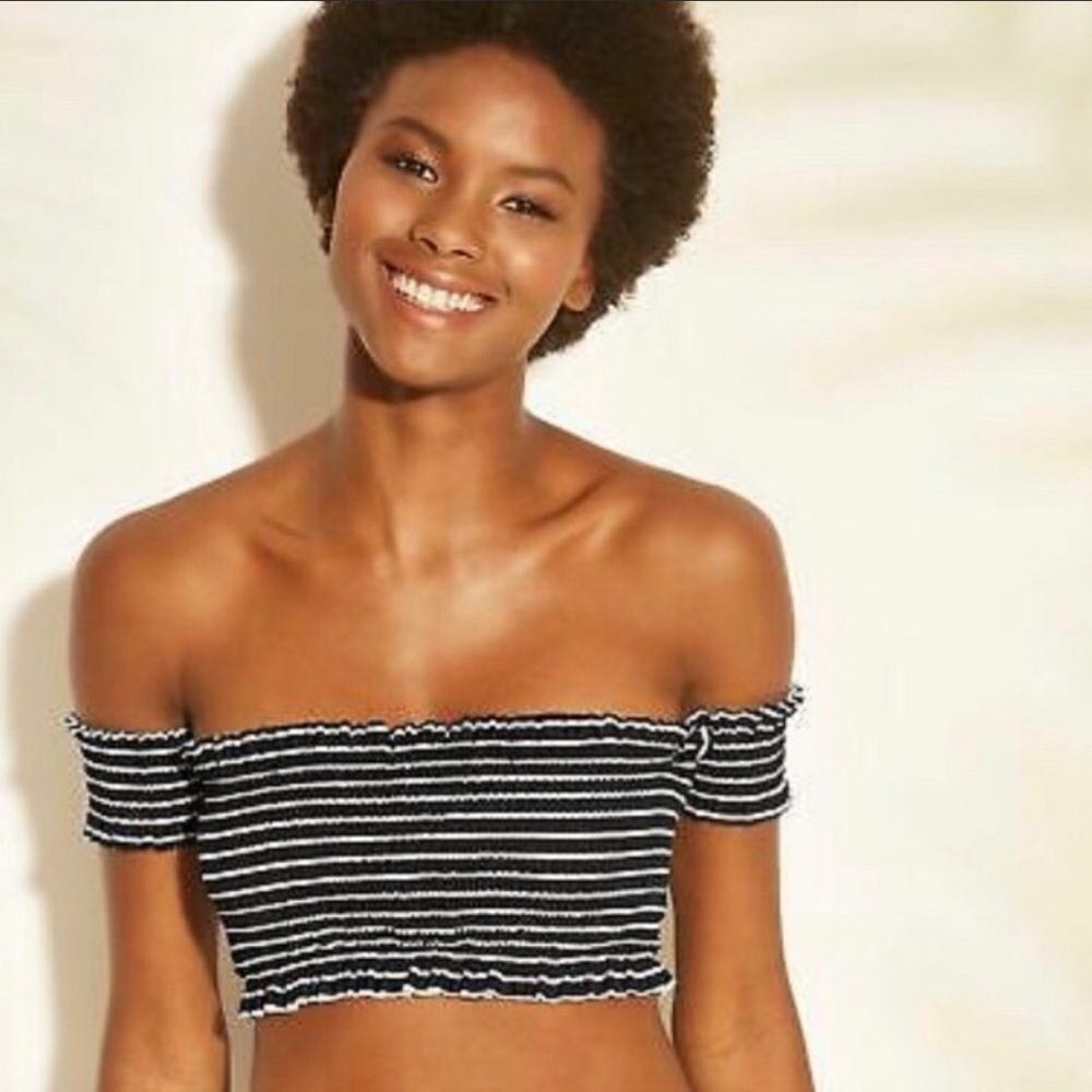 2/$15 Stripe Smocked Off the Shoulder Bikini Top